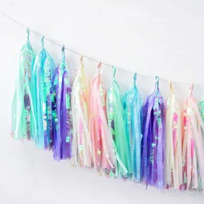 Wholesale Rainbow Color Paper Tassel Garland for Kids Unicorn Mermaid Birthday Party Decoration Baby Shower Wedding Supplies