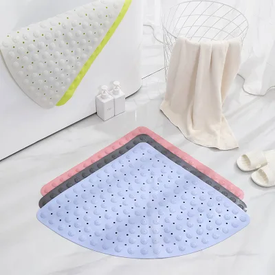 Corner Shower Mats Bath Mat with Suction Cups and Drain Holes Quick Dry Quartered Bath Mat Non-slip Machine Washable