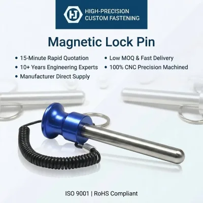 Safety Magnetic Weight Stack Pin with Carabiner Hook and Spring Cord for Gym Machine Locking Solution