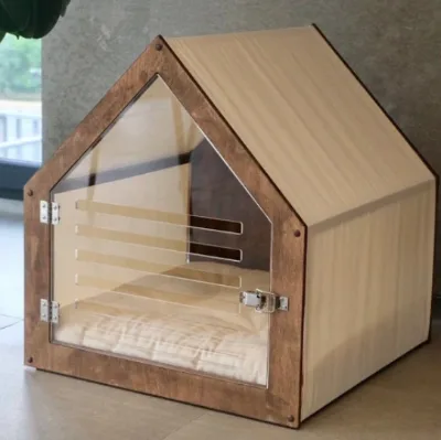 2025 Comfortable Animal House Modern Wooden Puppy Dog and Cat House with Acrylic Door and Fabric Roof