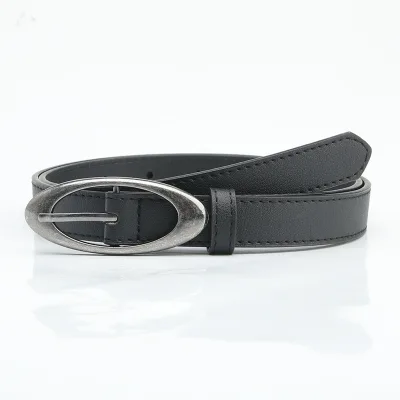 ZPS270 Womens PU Decorative Belt Trendy Unique Oval Antique-Silver Alloy Pin Buckle Casual Versatile Waist Belt Jeans