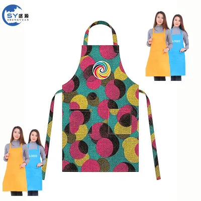 Wholesale White 100% Spun Polyester Bib Apron for Cooking Chef Uniform Poly Cheap Thickened Wash Breathable Adult Cafe Uniform
