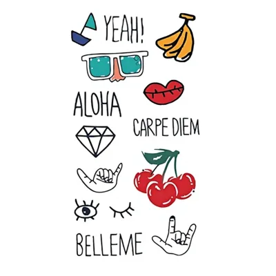 Smart Sticker CMYK Eco-friendly Customizable Size Small Word Red Heart Camera Smiling Face Pattern Temporary Tattoo Sticker