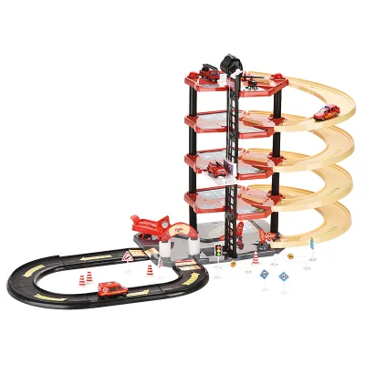 Track Toys 4-Level Truck Car Parking Building 5 Plastic ABS Police Slot Toy Indoor Games Family for Boys Girls