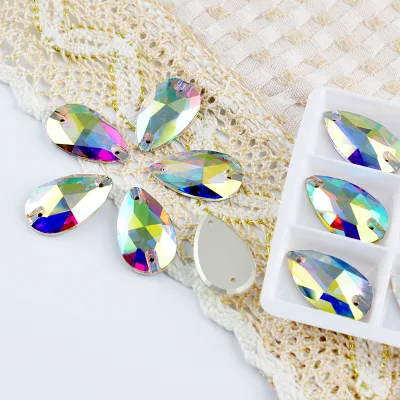 High Quality Flatback Rhinestone Drop Beads Crystal ab Sew on Beads