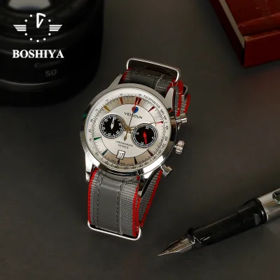 Men Quartz Analog Wrist Watch with Five Hands Dual Sub Dials Nylon Strap Casual Business Sport Timepiece