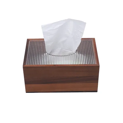 5MM Acrylic With Walnut Wood Tissue Box Natural & Modern Design Tissue Paper Dispenser Tissue Storage Box