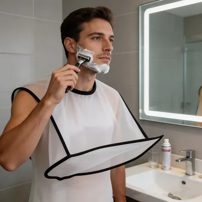 Polyester Shaving Apron & Bib Foldable Home-Use Hairdressing Cape for Beard Trimming