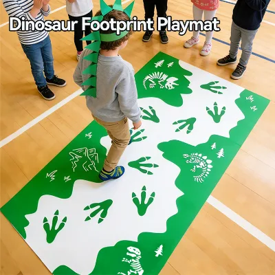 Factory Custom Children's Animal Dinosaur Footprints Game Carpet Waterproof Oil-proof Disposable Plastic TableCloth