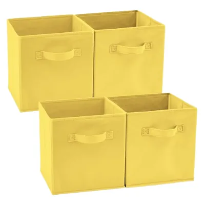 EZOWare Foldable Open Storage Bins in Non-Woven Fabric 27*27*28CM Over 5L Capacity Pack of 4 for Bedroom & Kids' Room-Yellow