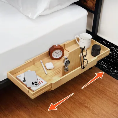 Wooden Bedside Storage Rack, Extendable Dormitory Hanging Storage Tray, Portable Organizer for Phone, Cup & Daily Accessories