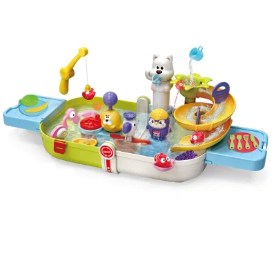 Pretend Play Multifunction Kitchen Sink Toys Set Upgraded Electric Faucet Pool Floating Fishing Toys with Running Water for Kids