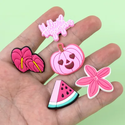 Hot Sale Custom Soft Pvc Cartoon Animal Shoe Charm Wholesale pink Decor Fashion Rubber Clogs Accessories for Sneakers Shoe Charm