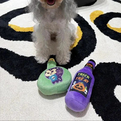 Eco-Friendly Halloween Pet Toy Cats Dogs Ghost Festival Wine Bottle Magic Plush Sound Toy Molar Teeth Cleaning Dog Toy for
