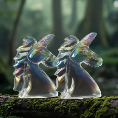 Angel Aura Crystal Animal Figurines Aura Quartz Crystal Unicorn Carving