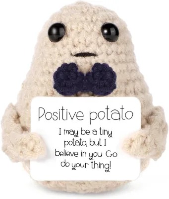 Funny Positive Potato Crochet Knitted Potato Doll with Encouragement Bowknot Style for Men Birthday Valentine's Day Party Decor