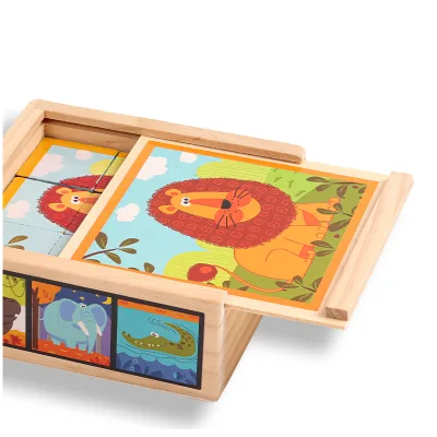 Wholesale Kids 6 Side Wooden Puzzle Cube Wild Animals Puzzles Early Education Cognition of Animals Toys