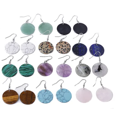 Natural Healing Crystal Earring Stainless Steel Ear Hook Round Shape Natural Gemstone Crystal Earrings