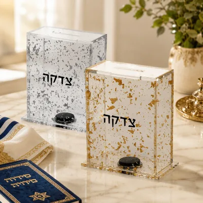 Light Luxury Gold Acrylic Charity Box Jewish Church love Donation Box Transparent Vertical Merit Donation Storage Box Customized