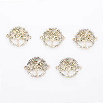 Wholesale Crystal Rhinestones Tree of Life Charms Round Shape Tree Pendant for Necklace Making