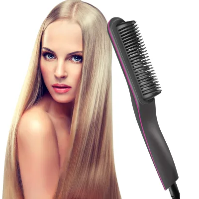 Dropshipping 2-in-1 Mini Electric Hair Straightener Comb Styling Tool Plastic Hair Brush and Beard Straightener for Home Use