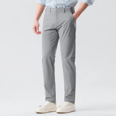 Men's Lightweight Breathable Golf Pants Moisture-Wicking Quick-Dry Casual Style Embroidery Zipper Fly Closure Mid Waist Straight