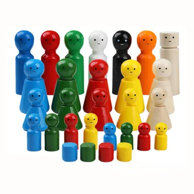 32Pcs Colorful Printed Eyes Wooden Doll Household Decorative Item Stress Relief Small Wooden Doll Psychology Doll Bagged