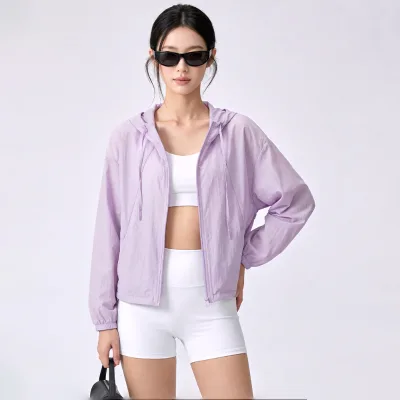 Custom Logo Women UPF50+ Hooded Sun Protection Jacket Lightweight Quick Dry Outdoor UV Resistant Skin Coat