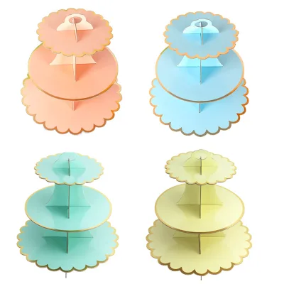 3 Tier Cardboard Afternoon Tea Cupcake Cake Stand Birthday Party Dessert Display Paper Stand Pastry Serving Platter