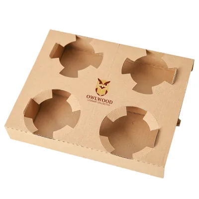 Wholesale Custom Eco-Friendly Double Tea Coffee Kraft Paper Bag Cup Holder Tray of 1/2/3/4 Coffee Cup Carry Holder