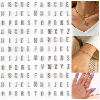 Alphabet Letter A-Z Alloy Slider Charms Crystal Rhinestone Letter Beads with 8mm Hole for Wristbands, Bracelets, Necklaces