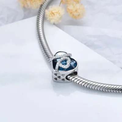 Romantic Jewelry 925 Sterling Silver Platinum Plated Love Design Austria Crystal Heart Charms