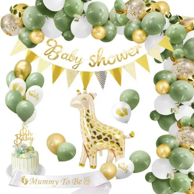 Baby Shower Decorations for Boy Girl Kit Sage Green Gold Balloons, Gender Reveal Decor