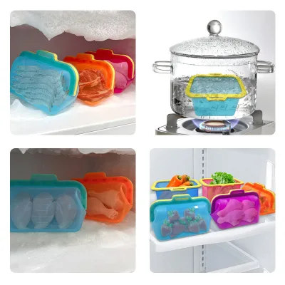 Reusable Silicone Storage Bags Magnetic Closure Freezer Safe Microwave Dishwasher Safe BPA Free Leak Proof Food Storage Bags
