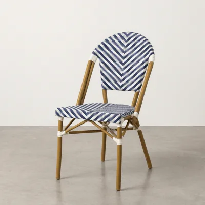 French Style Bistro Chair Aluminum Frame Black White Rope Weave Outdoor Patio Armchair/Armless Chair