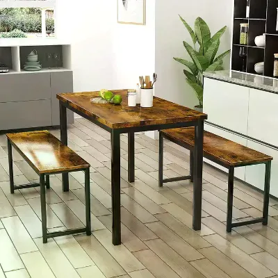 Modern Simple Dining Furniture Wood Table Desks with Two Benches Table Dining Table Set