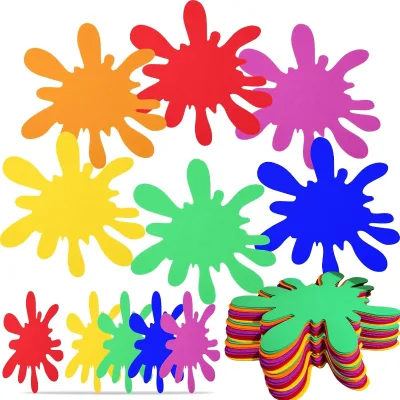 Classic Rainbow Color 12 Pcs Large Paint Splatter Felt Art Colorful Mats for Craft Wall Decal Birthday Party Table Decoration