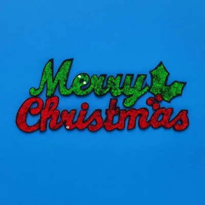 Custom Glitter Merry Christmas Text Patch Iron On Sequin Letters for Holiday Clothing