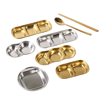 Stainless Steel 304 Sauce Dishes Dip Dish Condiment Plate Sub-grid Flavored Restaurant Taste Sauce Vinegar Dish
