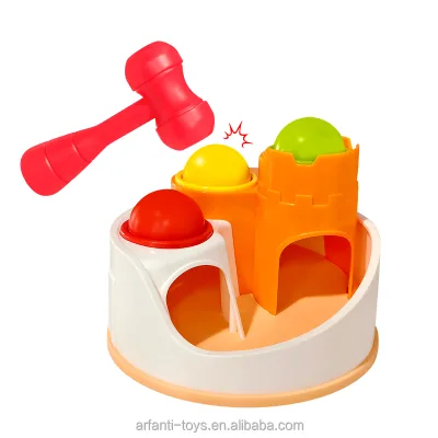Huanger Baby Pound a Ball Drop Toy Pound and Roll Plastic Castle Hammering & Pounding Toys with Hammer & 3 Ball for 0-12 Months