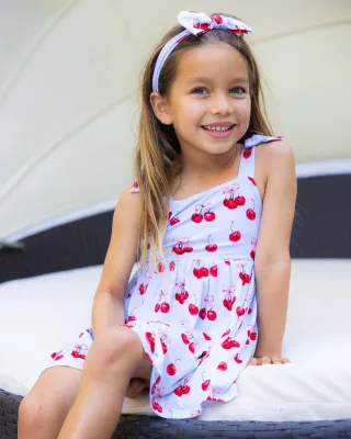 Custom Girls' Casual Bamboo Dress with Bow-Tie Shoulder Straps Soft Breathable & Eco-Friendly ODM Summer Outfit Kids