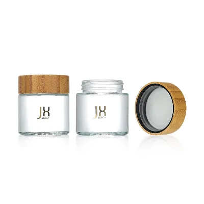 High Quality air Tight Glass Jar With Child Resistant Cap 2oz Bamboo Child Proof Lid Container Jars Packaging