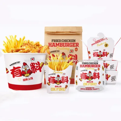 Food paper box Custom Cardboard Fry Chicken Paper Boxes Onetime Take Out Hot Fast Food Fried Chicken Box Packaging With Hands