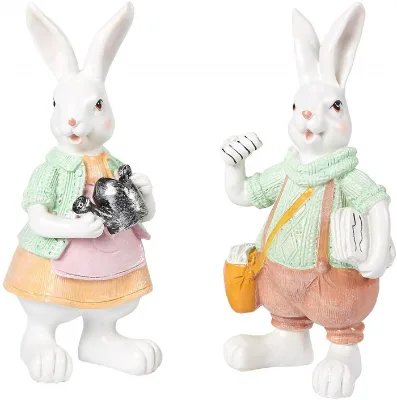 Easter Decoration Bunny Figurines for Home, Garden, Party Decor 5.7 In. Tall, Set of 2