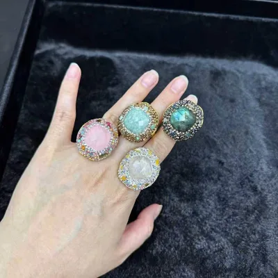 Wholesale New Natural Crystal Raw Stone Square-cut Ring. a Personalized and Luxurious Gift Option.Suitable for Daily Wear