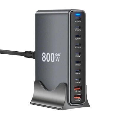 800W GaN PD Multi-Function 10 Ports Type-C/USB-A Desktop Fast Charger Power Station