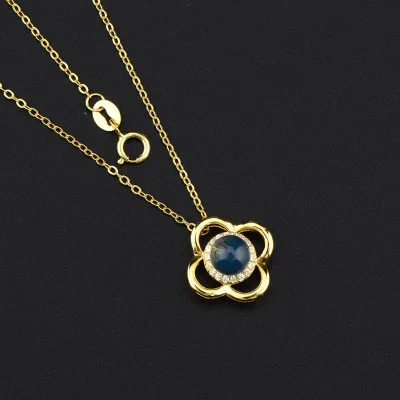 Pendant Necklace Gold Amber Wholesale 925 Sterling Silver Italian Craft Natural Plated Diamond Four Leaf Clover Flower Vintage -