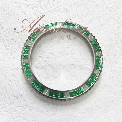 Aigesheng Customize Diamond Gear Bottom Structure 40mm Modified Synthetic Emerald Stainless Steel Handmade Watch Bezel Model