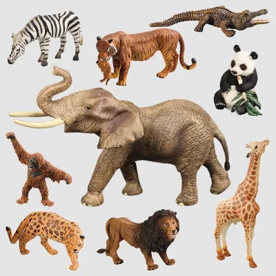 Realistic Plastic Animal Models Wild Animal Hot-Selling Toys Ornaments Lion Tiger Elephant Giraffe Crocodile Grassland Unisex