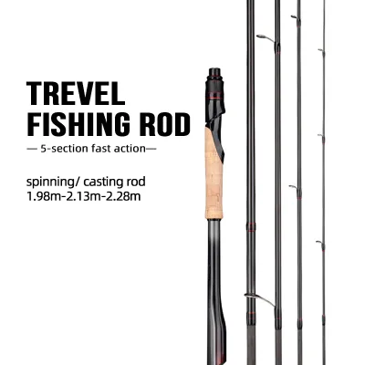 Wholesale Lure Travel Fishing FUji Guide Spinning Rod 1.98m 2.13m 2.28m 5 Section Carbon Casting Fishing Rod
